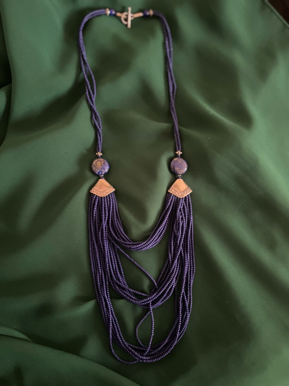 Elegant Blue Purple Multi-Strand Beaded Necklace